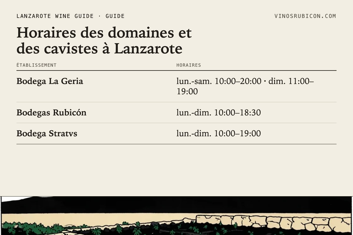 Horaires des domaines et des cavistes à Lanzarote · fiche de données