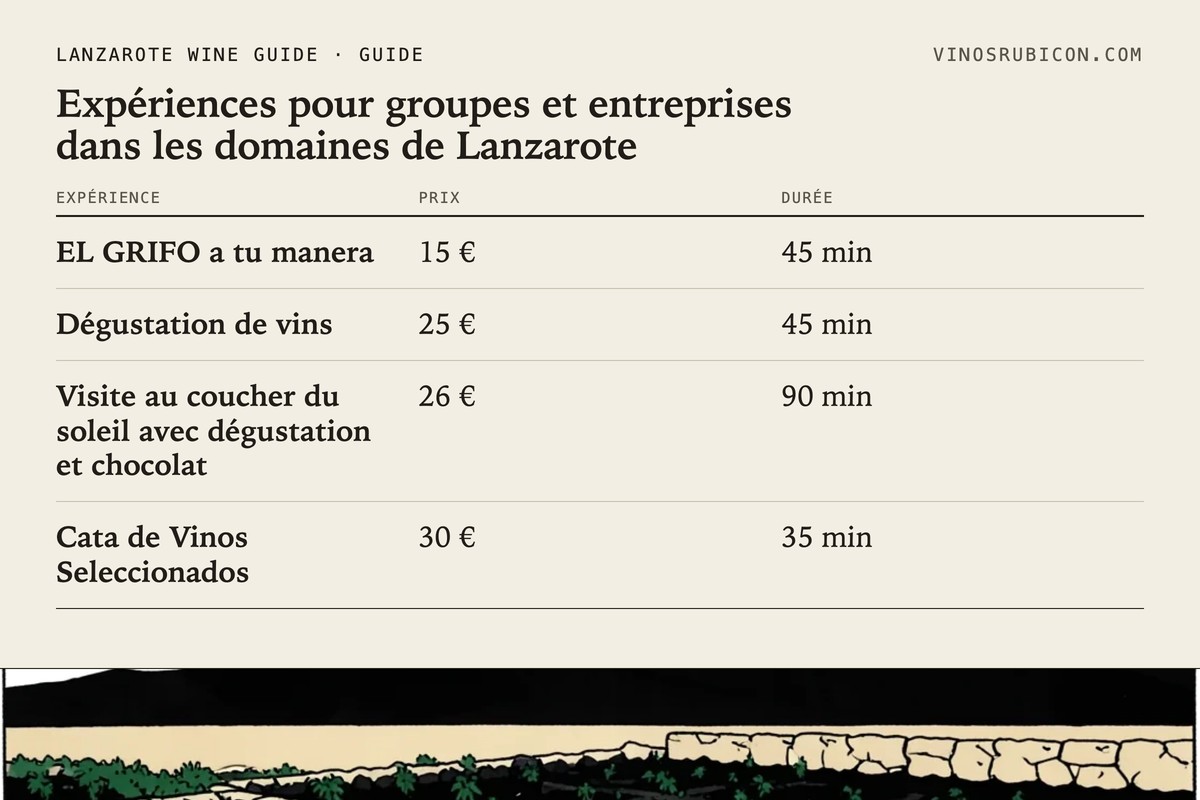 Expériences pour groupes et entreprises dans les domaines de Lanzarote · fiche de données
