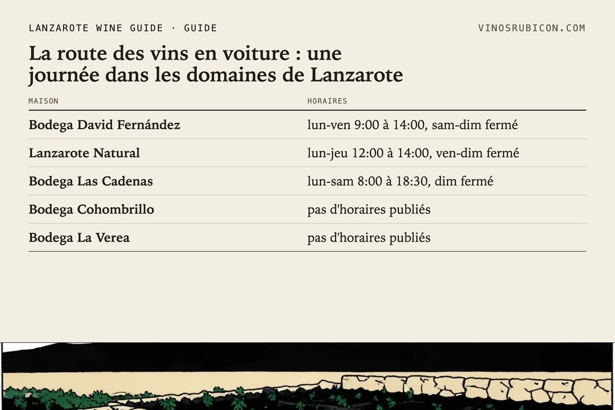 La route des vins en voiture : une journée dans les domaines de Lanzarote · fiche de données