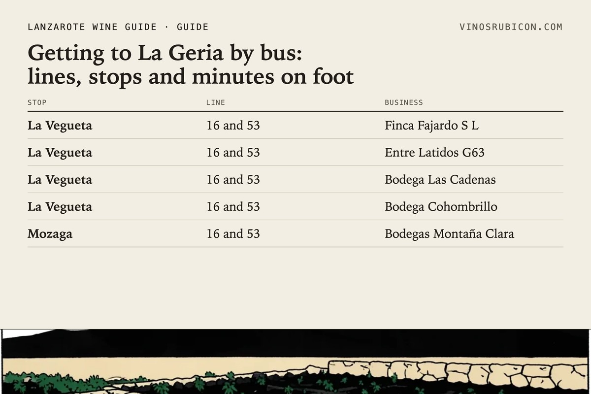 Getting to La Geria by bus: lines, stops and minutes on foot · data sheet